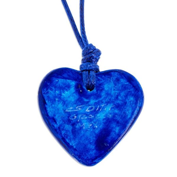Alternate image for Blue White Talavera Style Papier Mache Heart Necklace Talavera Heart