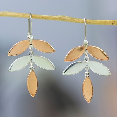 Alternate image for Leaf-Shaped Modern Copper Taxco Silver Dangle Earrings Trendy Leaves