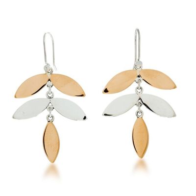 Alternate image for Leaf-Shaped Modern Copper Taxco Silver Dangle Earrings Trendy Leaves