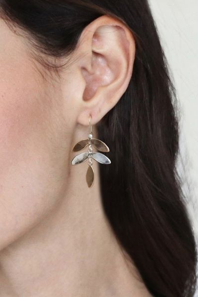 Alternate image for Leaf-Shaped Modern Copper Taxco Silver Dangle Earrings Trendy Leaves