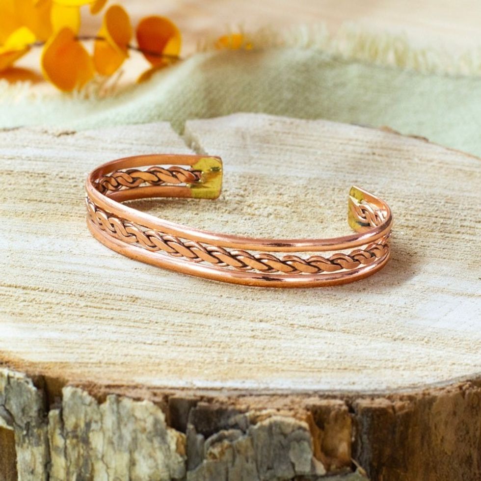 Classic High-Polished Copper Cuff Bracelet from Mexico 'Victorious Chains'