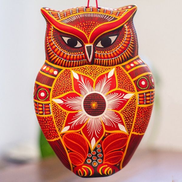 Alternate image for Hand Painted Ceramic Owl Wall Art from Mexico Wild Owl