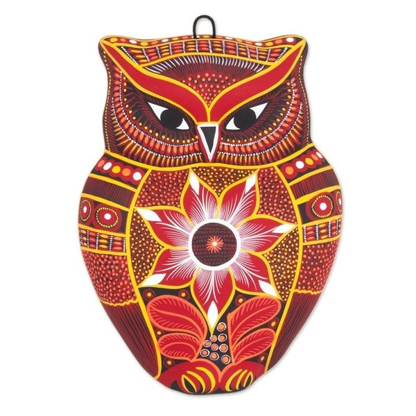 Alternate image for Hand Painted Ceramic Owl Wall Art from Mexico Wild Owl