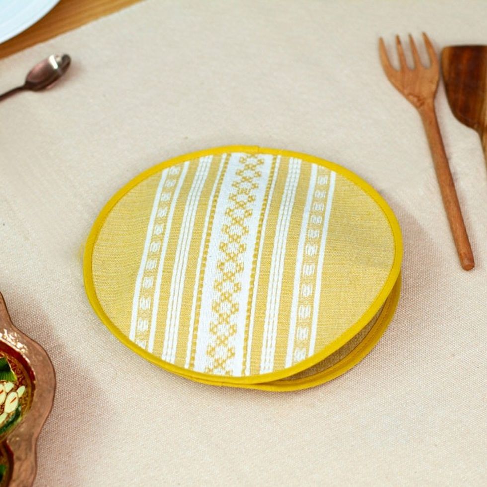 Classic-Patterned Yellow and Ivory Cotton Tortilla Warmer 'Warmer in Yellow'