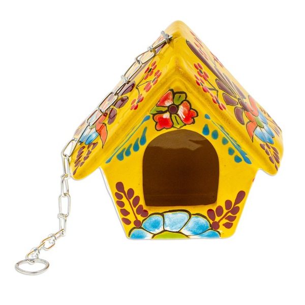 Alternate image for Hand-Painted Talavera Ceramic Bird Feeder in Yellow Goldenrod Arcadia