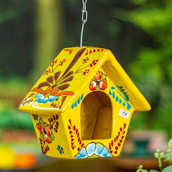 Alternate image for Hand-Painted Talavera Ceramic Bird Feeder in Yellow Goldenrod Arcadia