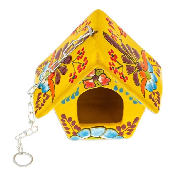 Alternate image for Hand-Painted Talavera Ceramic Bird Feeder in Yellow Goldenrod Arcadia