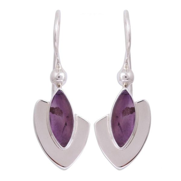 Alternate image for Taxco Silver Modern Amethyst Drop Earrings from Mexico Amethyst Blades