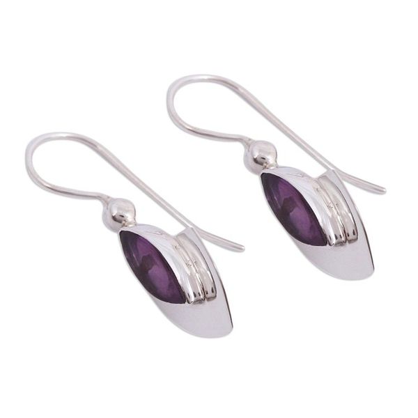 Alternate image for Taxco Silver Modern Amethyst Drop Earrings from Mexico Amethyst Blades