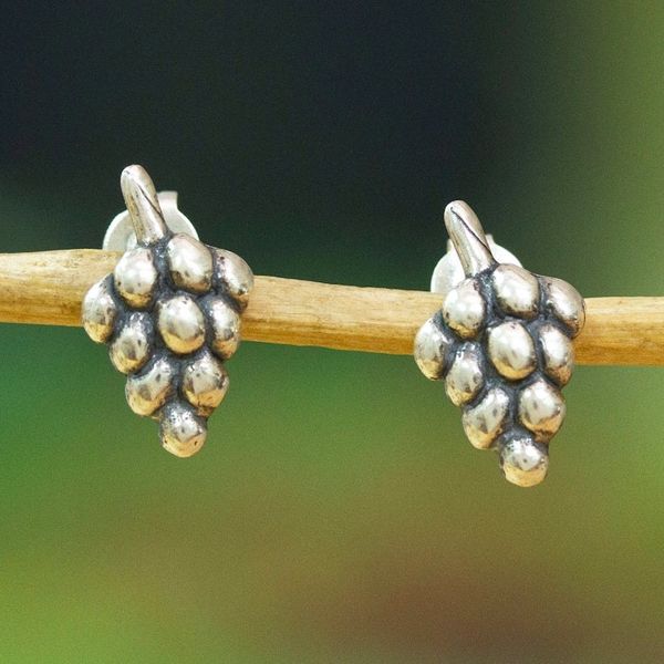 Alternate image for Winegrape-Shaped Sterling Silver Stud Earrings from Mexico Harmonious Liquor