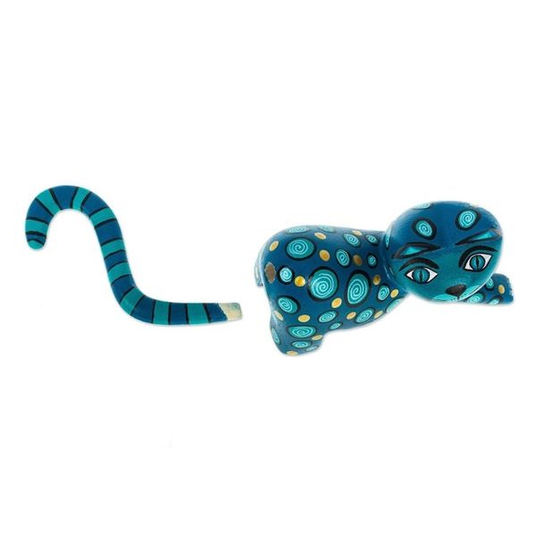 Alternate image for Modern Turquoise Cat Alebrije Sculpture Turquoise Cat