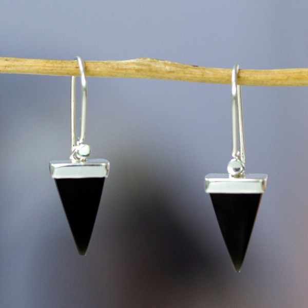 Alternate image for Taxco Silver Natural Onyx Pyramid-Themed Dangle Earrings Posh Pyramid