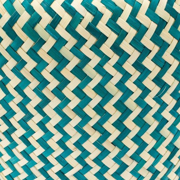Alternate image for Green Basket with Lid Hand-Woven from Palm Fiber in Mexico Tiger in Green