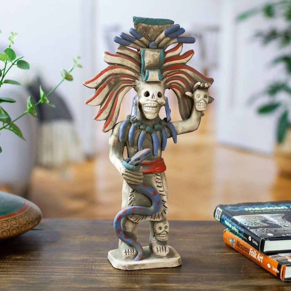 Aztec Skull Priest Ceramic Sculpture 'Aztec Sacrifice'