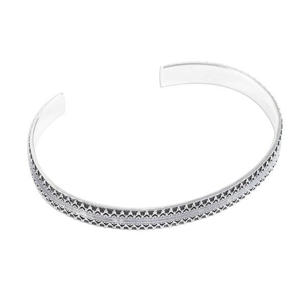 Alternate image for Handcrafted Signed Fine Silver Cuff Bracelet 6.5 Inch Moorish Mexico