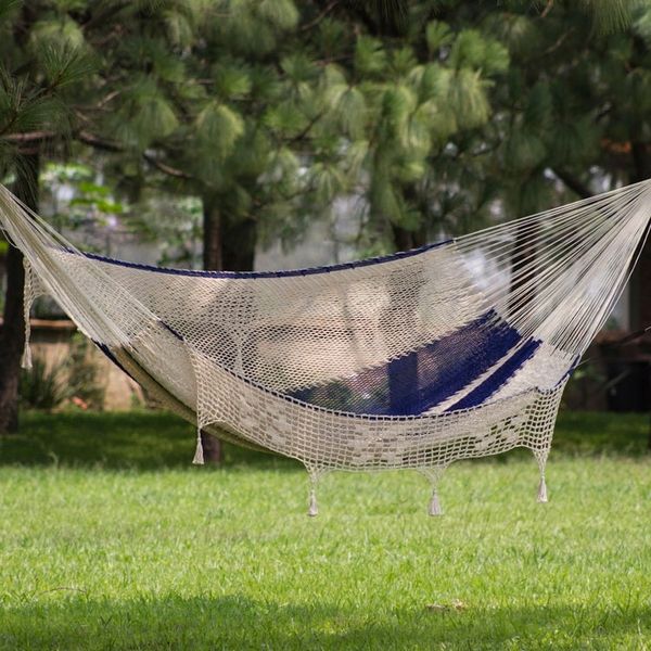 Alternate image for Blue and Natural Double Rope Style Cotton Hammock Mexico Riviera Romance