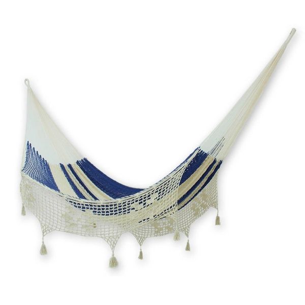 Alternate image for Blue and Natural Double Rope Style Cotton Hammock Mexico Riviera Romance