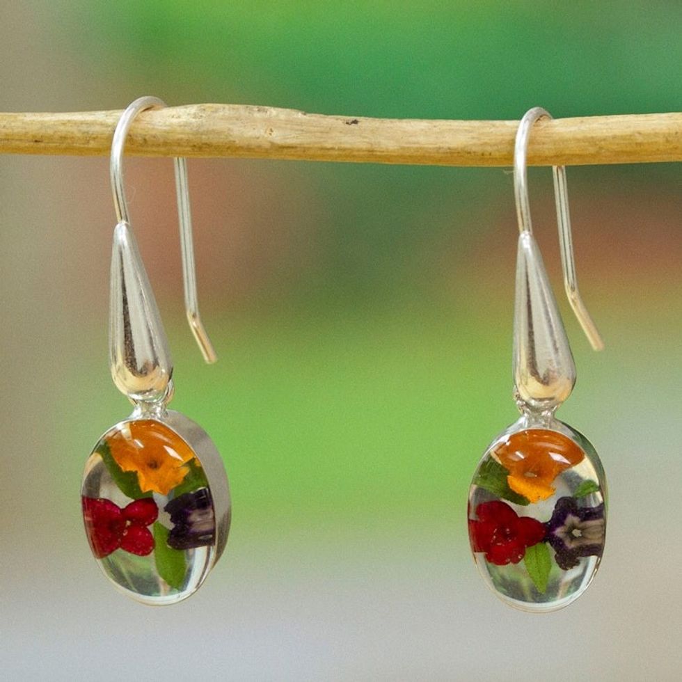 Colorful Natural Flower Dangle Earrings from Mexico 'Fresh Petals'