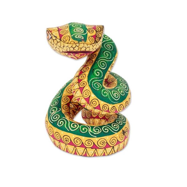 Alternate image for Hand-Painted Amber Copal Wood Alebrije Snake Figurine Amber Hiss