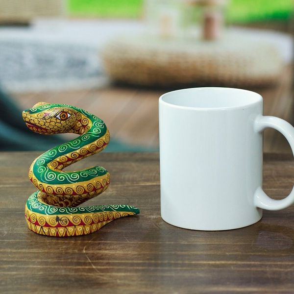 Alternate image for Hand-Painted Amber Copal Wood Alebrije Snake Figurine Amber Hiss