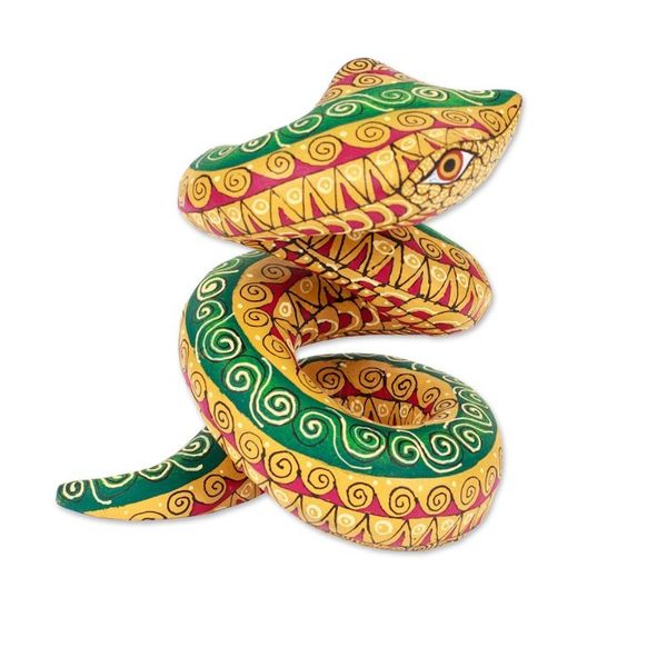Alternate image for Hand-Painted Amber Copal Wood Alebrije Snake Figurine Amber Hiss