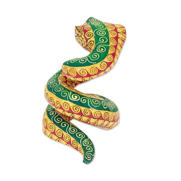 Alternate image for Hand-Painted Amber Copal Wood Alebrije Snake Figurine Amber Hiss