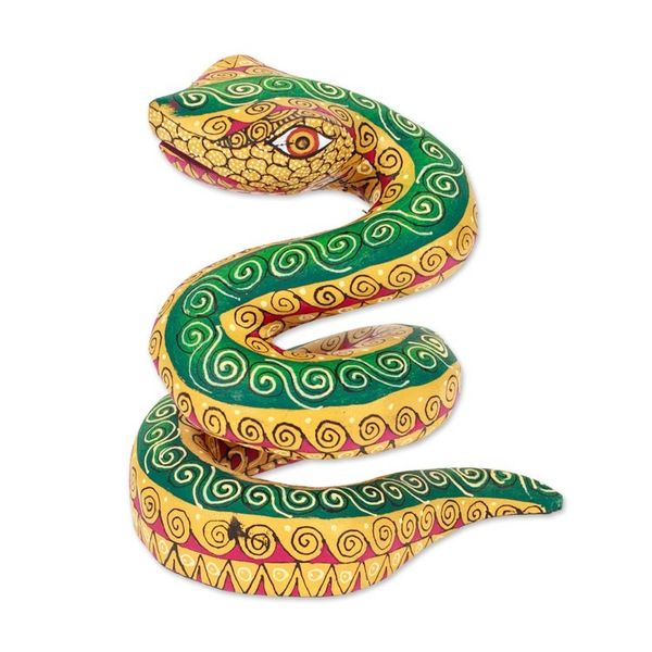 Alternate image for Hand-Painted Amber Copal Wood Alebrije Snake Figurine Amber Hiss