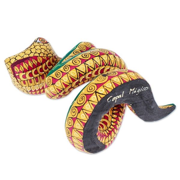 Alternate image for Hand-Painted Amber Copal Wood Alebrije Snake Figurine Amber Hiss