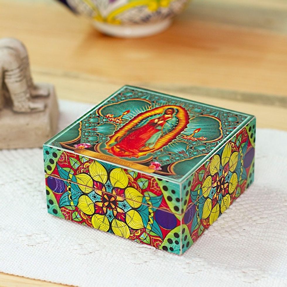 Our Lady of Guadalupe Decoupage on Pinewood Decorative Box 'Our Lady of Guadalupe'