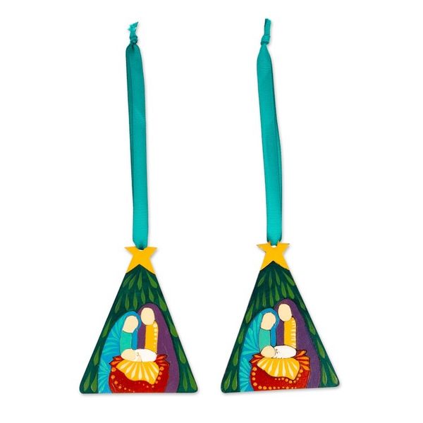 Alternate image for Nativity-Themed Pair of Handmade Wood Ornaments from Mexico Petite Miracle