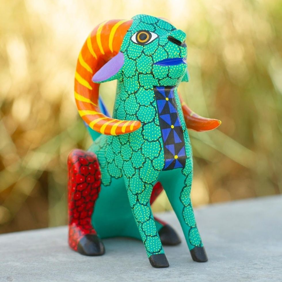Hand-Carved Bighorn Sheep Alebrije 'Bold Cimarron'