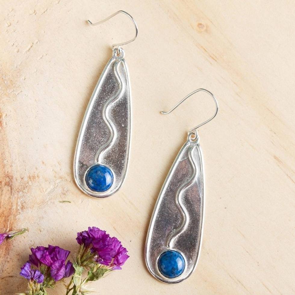 Sterling Silver Handcrafted Earrings with Lapis Lazuli 'River Flow'