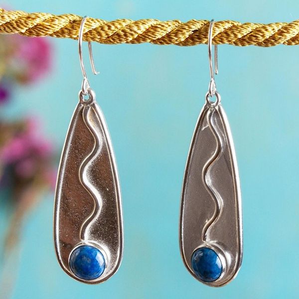 Alternate image for Sterling Silver Handcrafted Earrings with Lapis Lazuli River Flow
