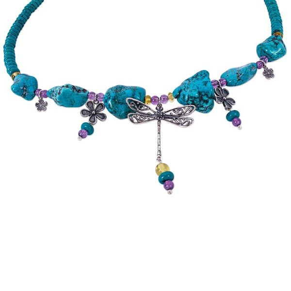 Alternate image for Dragonfly Pendant Beaded Necklace from Mexico Dragonfly Embrace