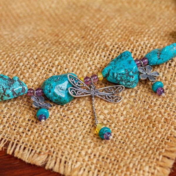Alternate image for Dragonfly Pendant Beaded Necklace from Mexico Dragonfly Embrace