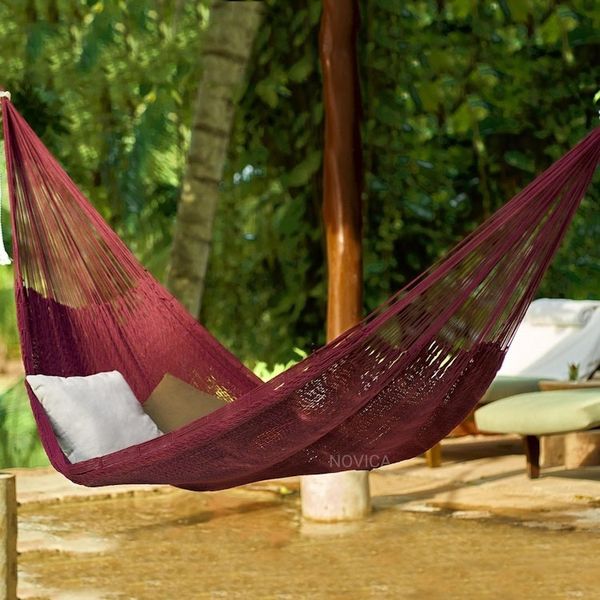 Alternate image for Hand Woven Cotton Rope Hammock Single Uxmal Mulberry