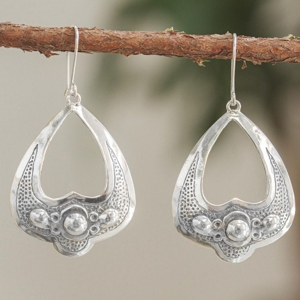 Hand Cast Sterling Silver Dangle Earrings 'Mysterious Moment'