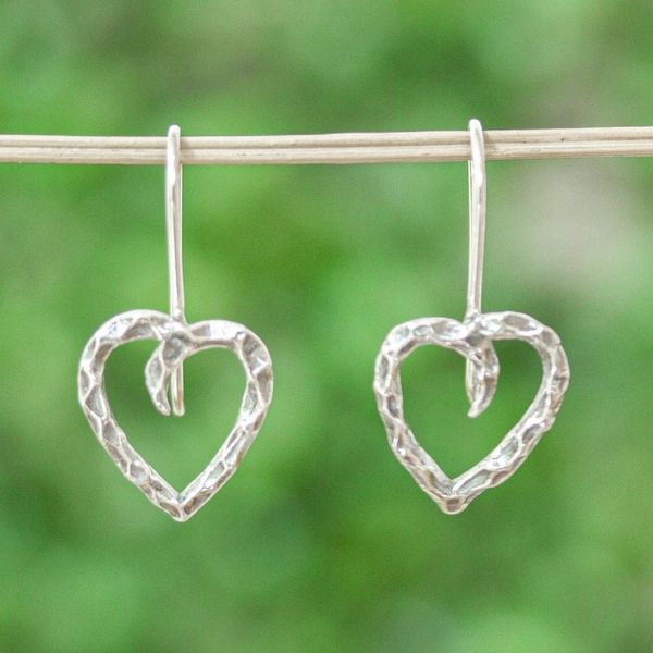 Alternate image for 925 Sterling Silver Hammered Heart Drop Earrings from Mexico Love of My Soul