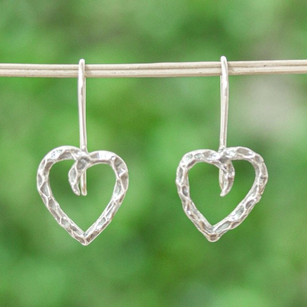 925 Sterling Silver Hammered Heart Drop Earrings from Mexico 'Love of My Soul'