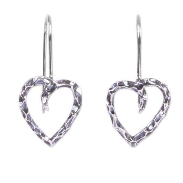 Alternate image for 925 Sterling Silver Hammered Heart Drop Earrings from Mexico Love of My Soul