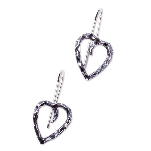 Alternate image for 925 Sterling Silver Hammered Heart Drop Earrings from Mexico Love of My Soul