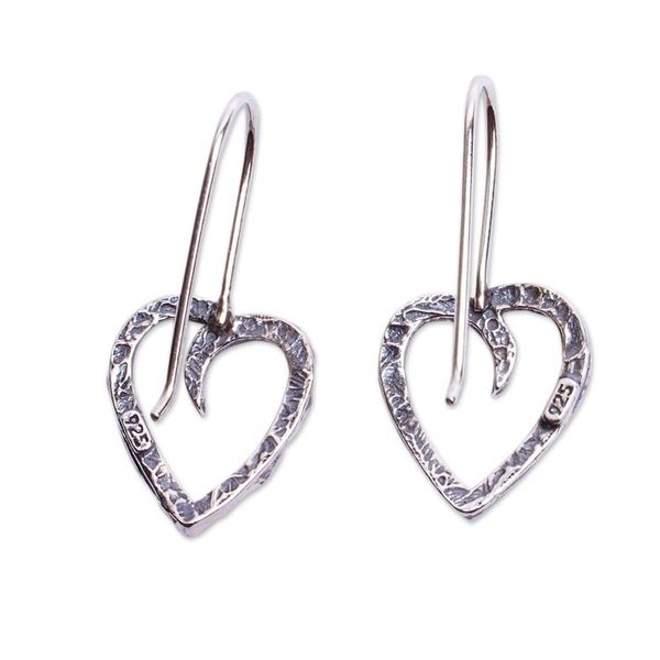 Alternate image for 925 Sterling Silver Hammered Heart Drop Earrings from Mexico Love of My Soul
