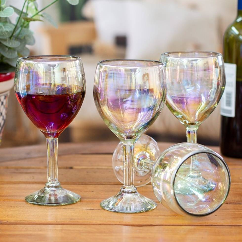 Set of 4 Clear Handblown Wine Glasses from Mexico 'Ethereal Fineness'