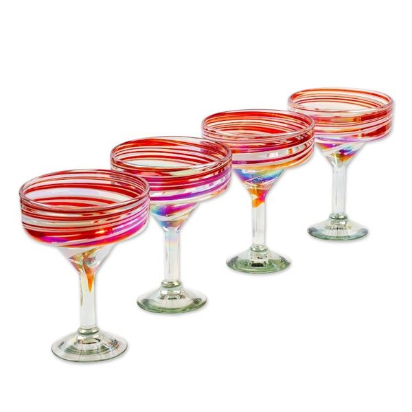 Alternate image for Set of 4 Eco-Friendly Red Handblown Margarita Glasses Sophisticated Enchantment