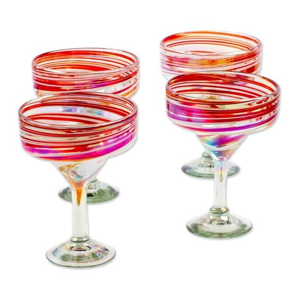 Alternate image for Set of 4 Eco-Friendly Red Handblown Margarita Glasses Sophisticated Enchantment