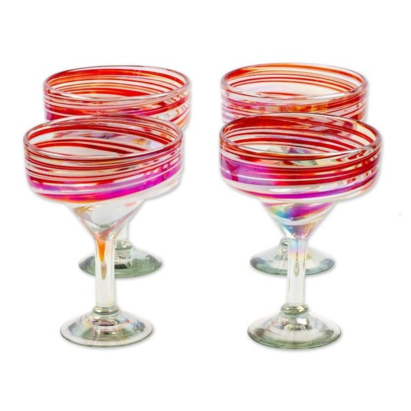Alternate image for Set of 4 Eco-Friendly Red Handblown Margarita Glasses Sophisticated Enchantment