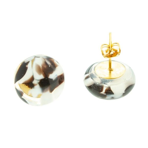 Alternate image for Black White Fused Glass Mosaic Button Earrings from Mexico Black White Textures