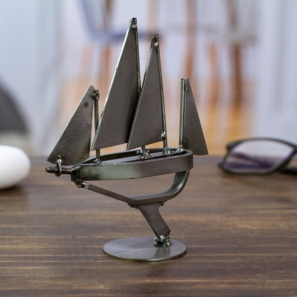 Alternate image for Eco-Friedly Nautical Upcycled Metal Sculpture from Mexico Metallic Voyage