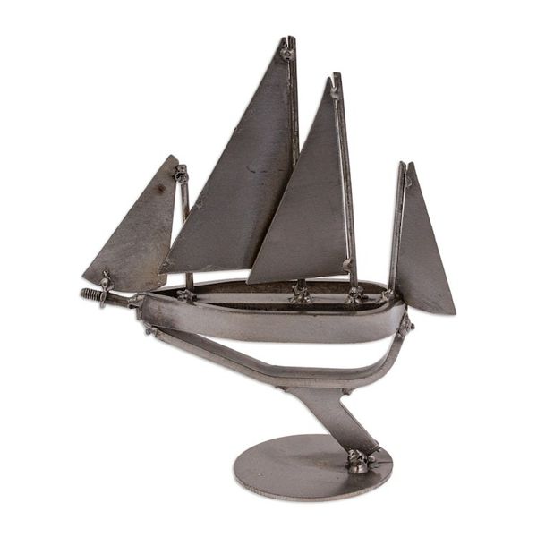 Alternate image for Eco-Friedly Nautical Upcycled Metal Sculpture from Mexico Metallic Voyage