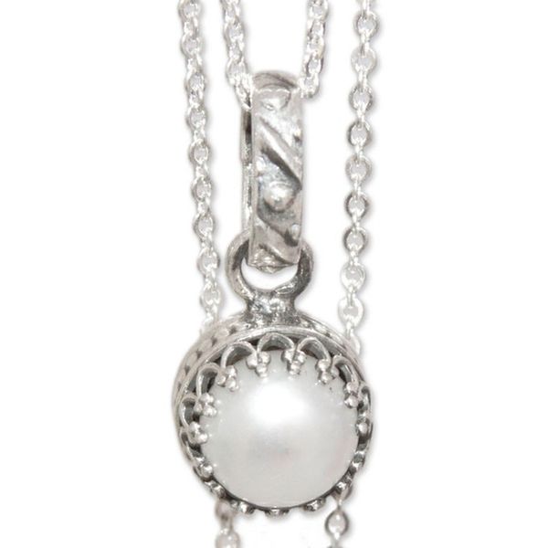 Alternate image for Peace and Calm Fine Silver and Pearl Necklace Taxco Royalty